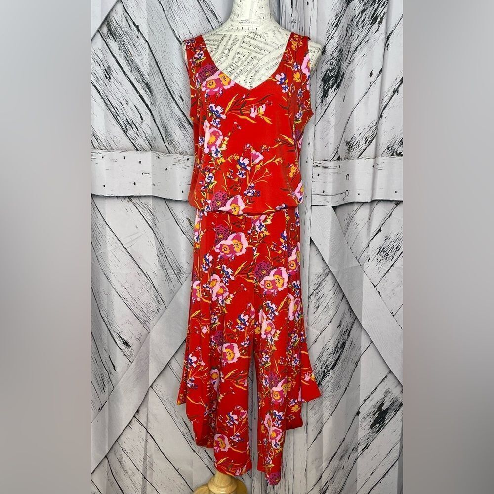 G.I.L.I. Floral jumpsuit Drop Waistband Red M